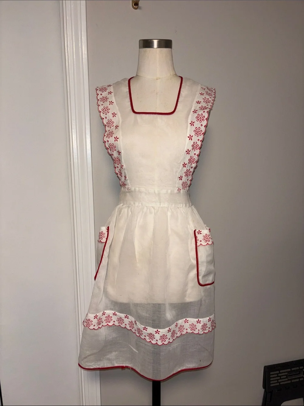 Vintage sheer embroidered full front apron